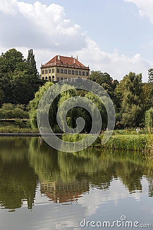 Chateau - the governors Summerhouse - in the largest Park in Prague â€“ Stromovka - the Royal Tree-tree, Czech Republic Stock Photo